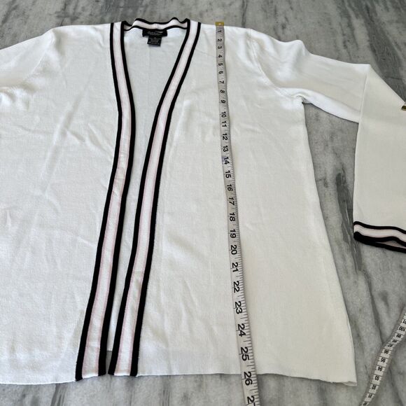 Peck & Peck White Cardigan Sweater Open Front Woman’s Size Medium Preppy Office - Picture 8 of 8